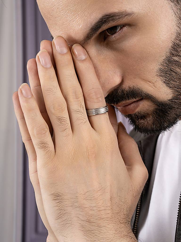Men Rhodium-Plated Stainless Steel Cz-Studded Finger Ring : AatmanaFR12