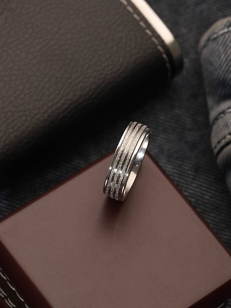 Men Rhodium-Plated Stainless Steel Cz-Studded Finger Ring : AatmanaFR12