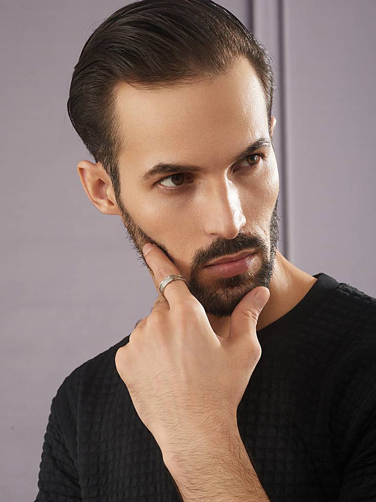 Men Silver Plated Textured Finger Ring : AatmanaFR13