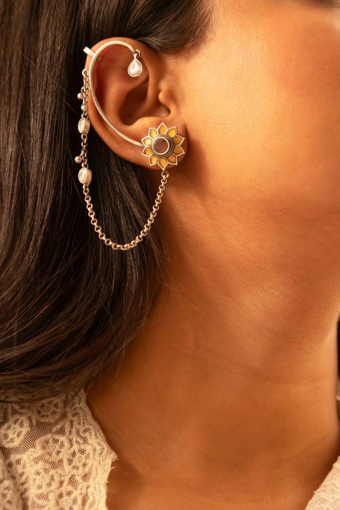Adya Sunflower Motif Kundan Drop Earcuff : SE24425
