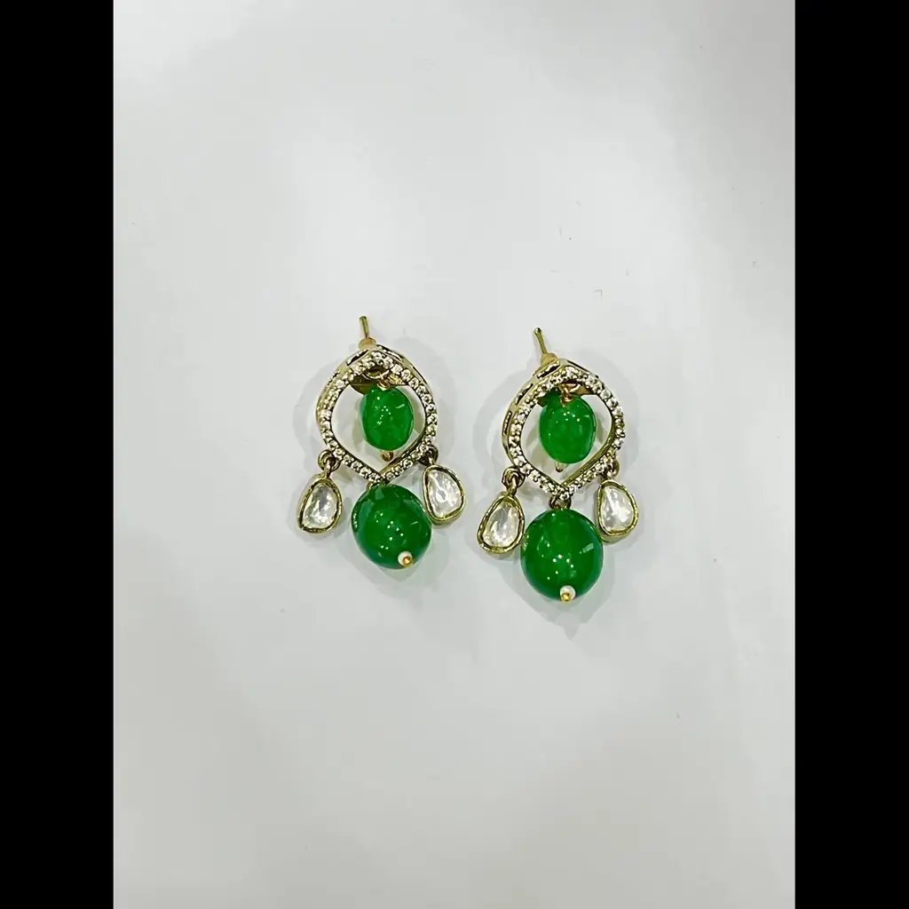 Alia Polki Kundan Pendant Necklace & Earrings Set - Green : RMQJ0147