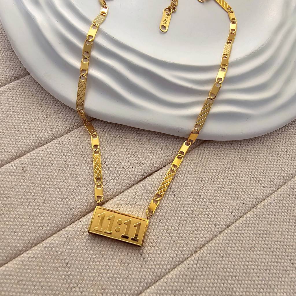 Angel Number Rectangle Pendent Gold Plated Necklace : TAA-9708559106326-NECKLACE