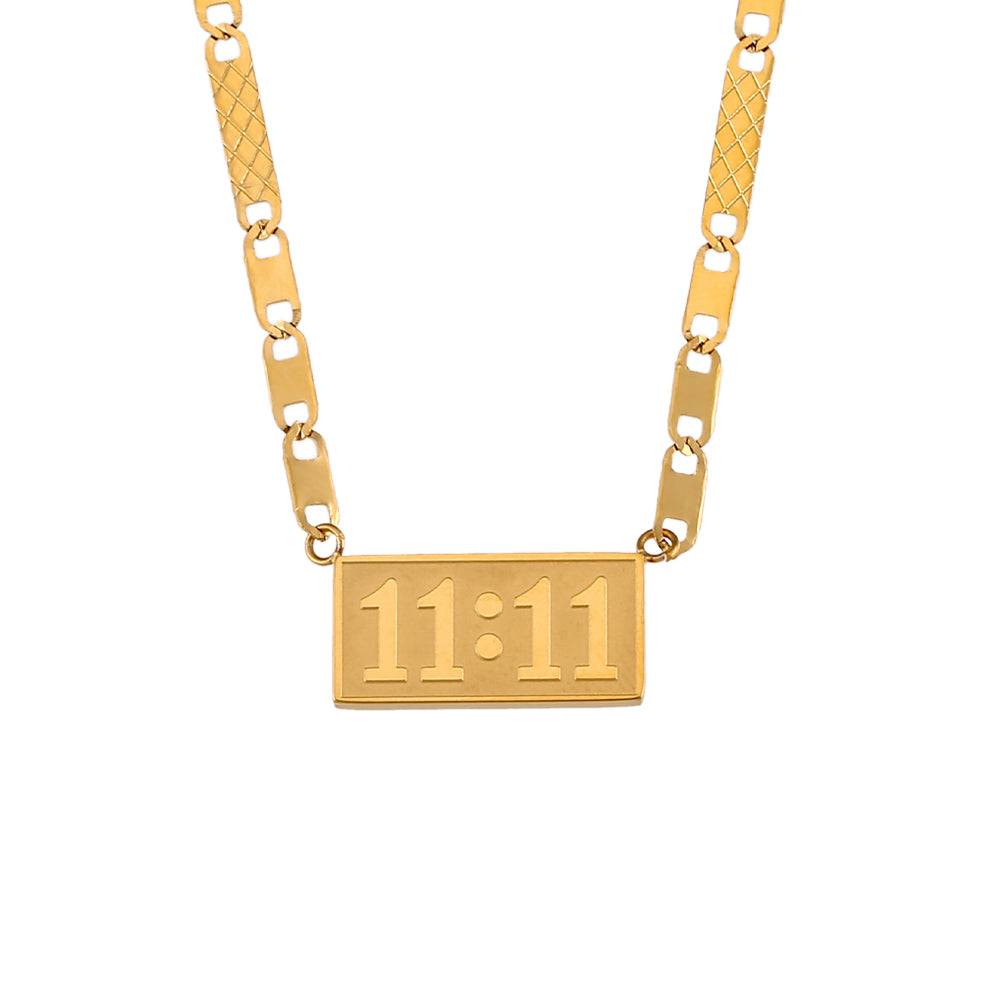 Angel Number Rectangle Pendent Gold Plated Necklace : TAA-9708559106326-NECKLACE