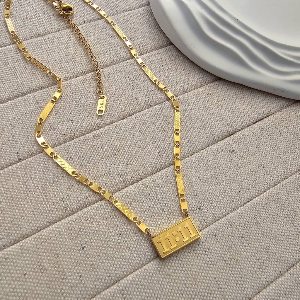 Angel Number Rectangle Pendent Gold Plated Necklace : TAA-9708559106326-NECKLACE