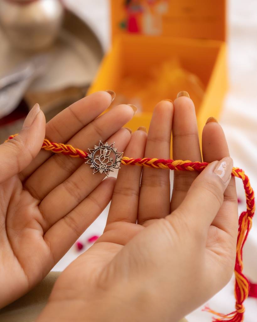 925 Sterling Silver Anvaya Intricate Ganesha Shubh Moli Rakhi For Kids, Men, And Women : SRK6-1