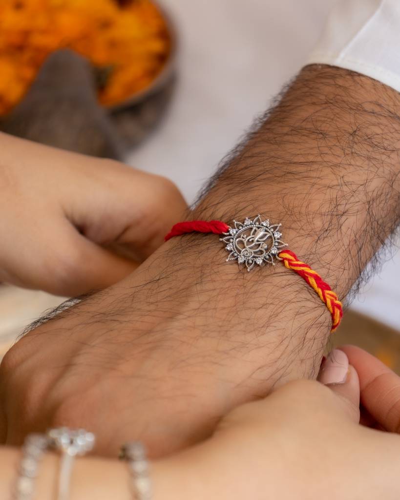 925 Sterling Silver Anvaya Intricate Ganesha Shubh Moli Rakhi For Kids, Men, And Women : SRK6-1