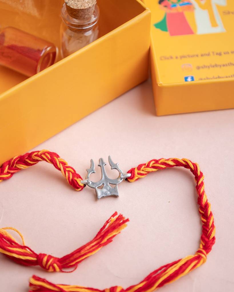 925 Sterling Silver Anvaya Shiva Trishul Moli Rakhi For Kids, Men, And Women : SRK62-C