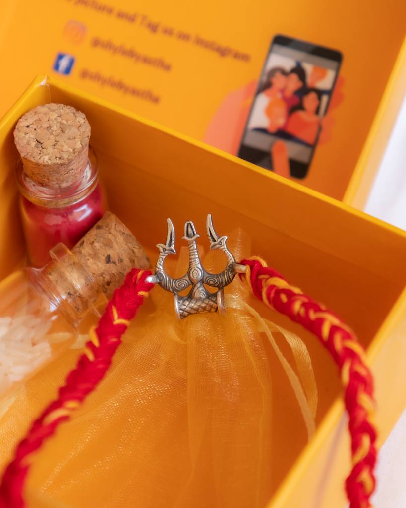 925 Sterling Silver Anvaya Shiva Trishul Moli Rakhi For Kids, Men, And Women : SRK62-C
