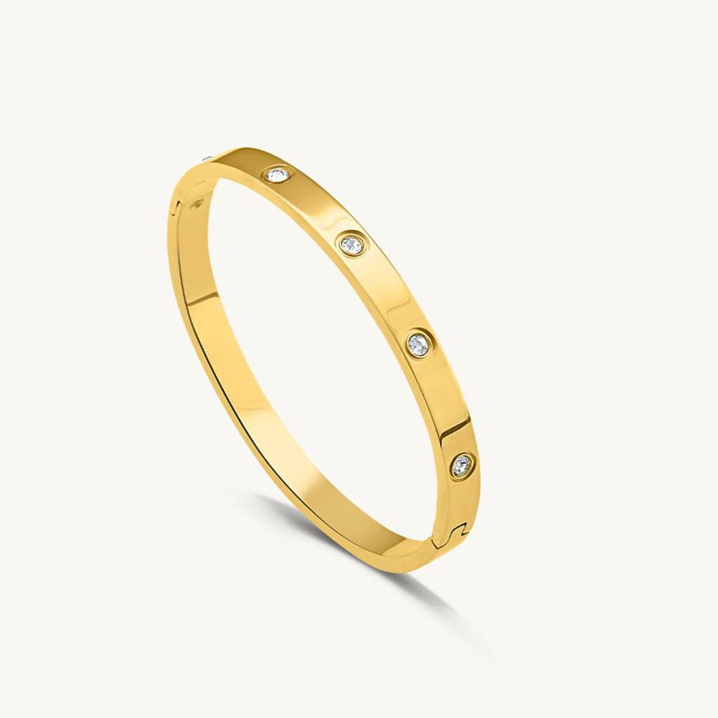18K Gold Plated Bezel Cz Bangle Bracelet : RJFSBR32