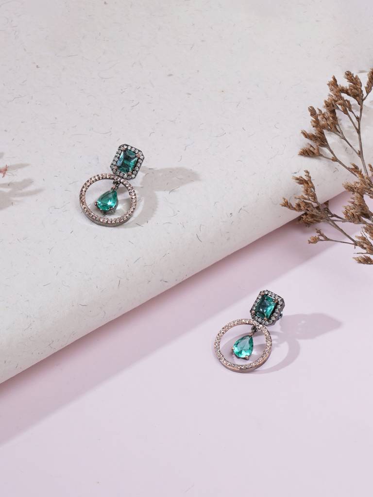 Green Stone And Rose Gold Earrings : RRAUG23-33