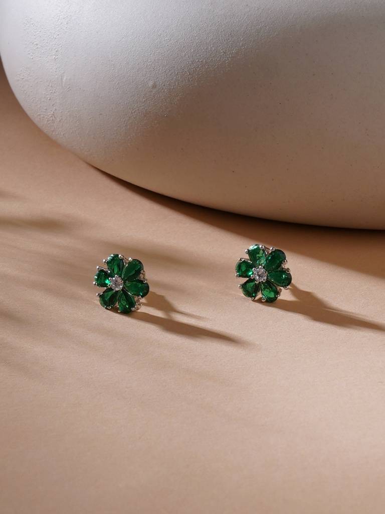 Green Flower Stone Studs : RRAUG23-58