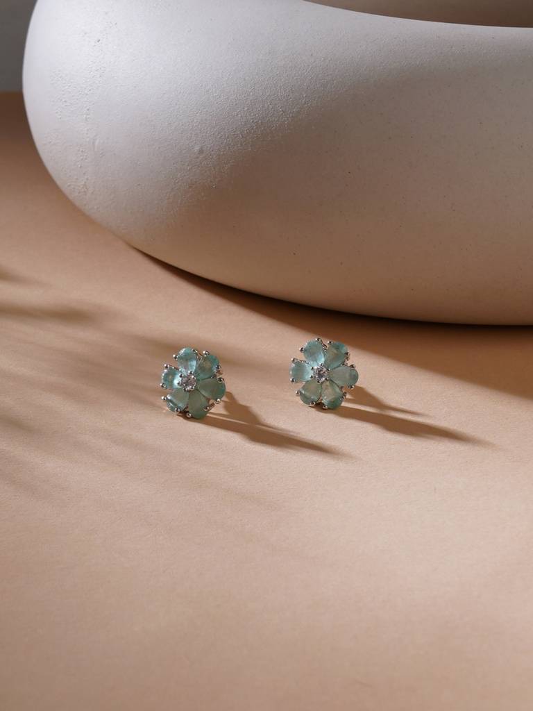 Mint Blue Flower Stone Studs : RRAUG23-60