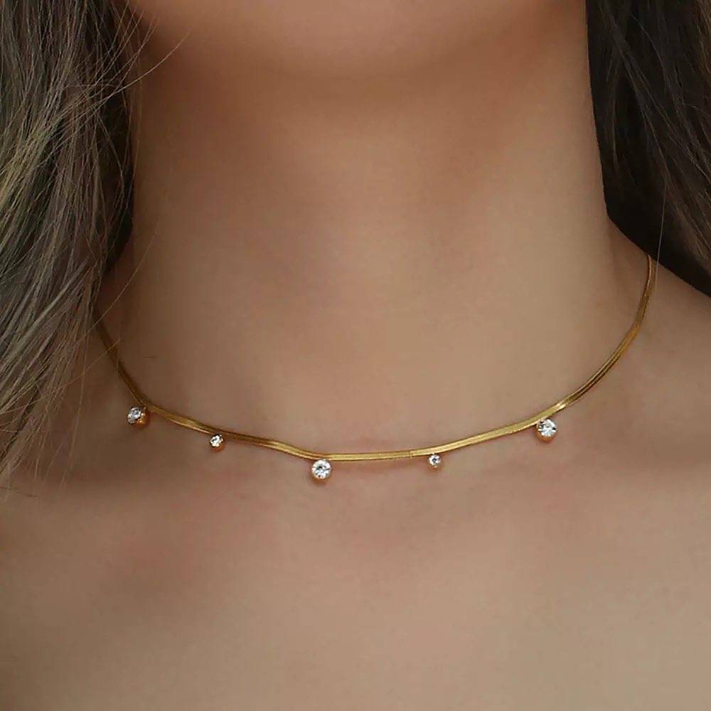 18Kt Gold Plated Snake Chain With Zircons, Avery