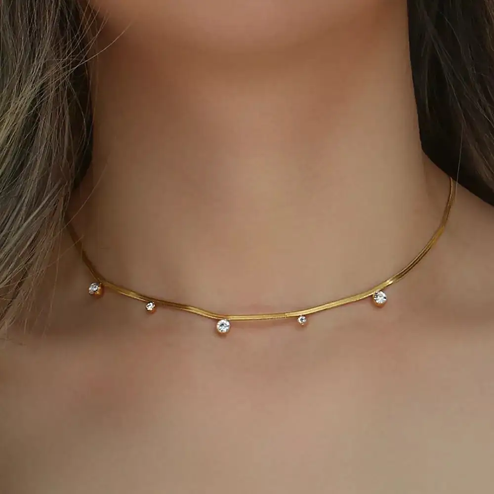 18Kt Gold Plated Snake Chain With Zircons, Avery