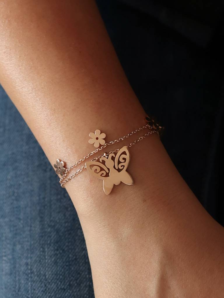 Floral Butterfly Charm Bracelet : B-BF-26-0