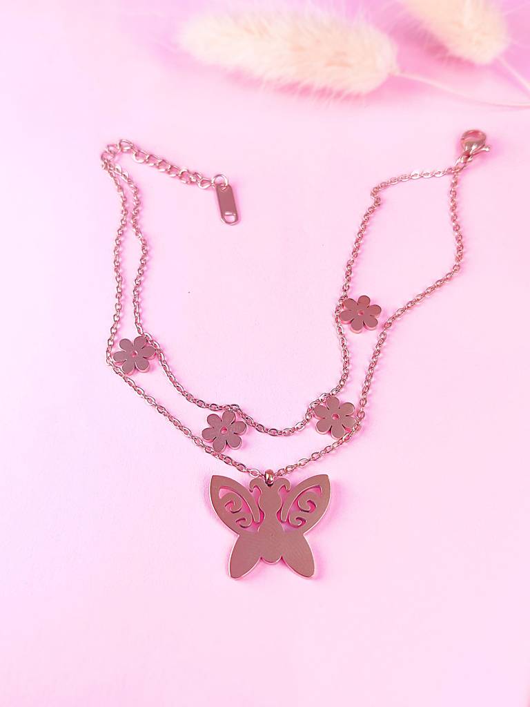 Floral Butterfly Charm Bracelet : B-BF-26-0