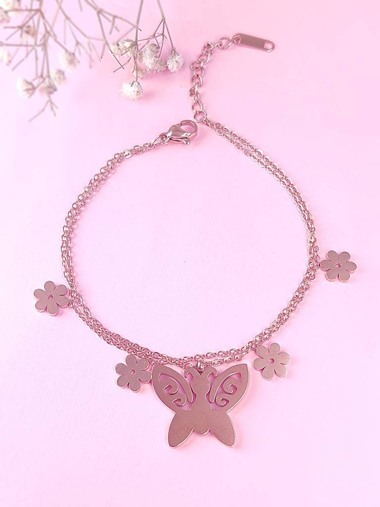 Floral Butterfly Charm Bracelet : B-BF-26-0