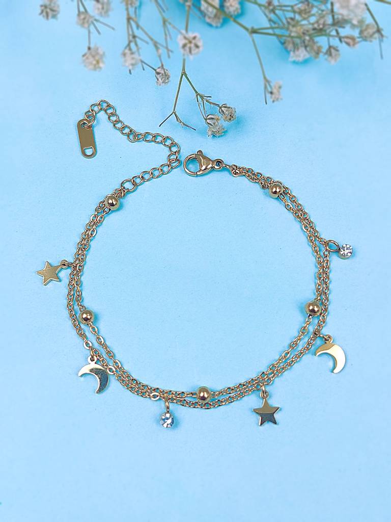 Dainty Moon & Star Charm Bracelet : B-CH-28-0