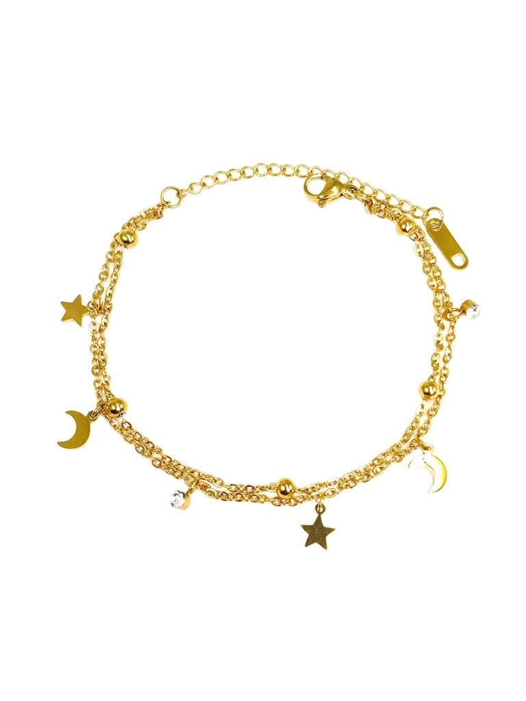 Dainty Moon & Star Charm Bracelet : B-CH-28-0