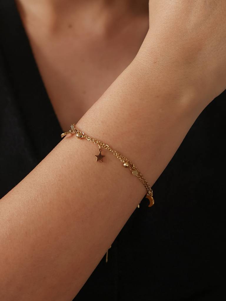 Dainty Moon & Star Charm Bracelet : B-CH-28-0