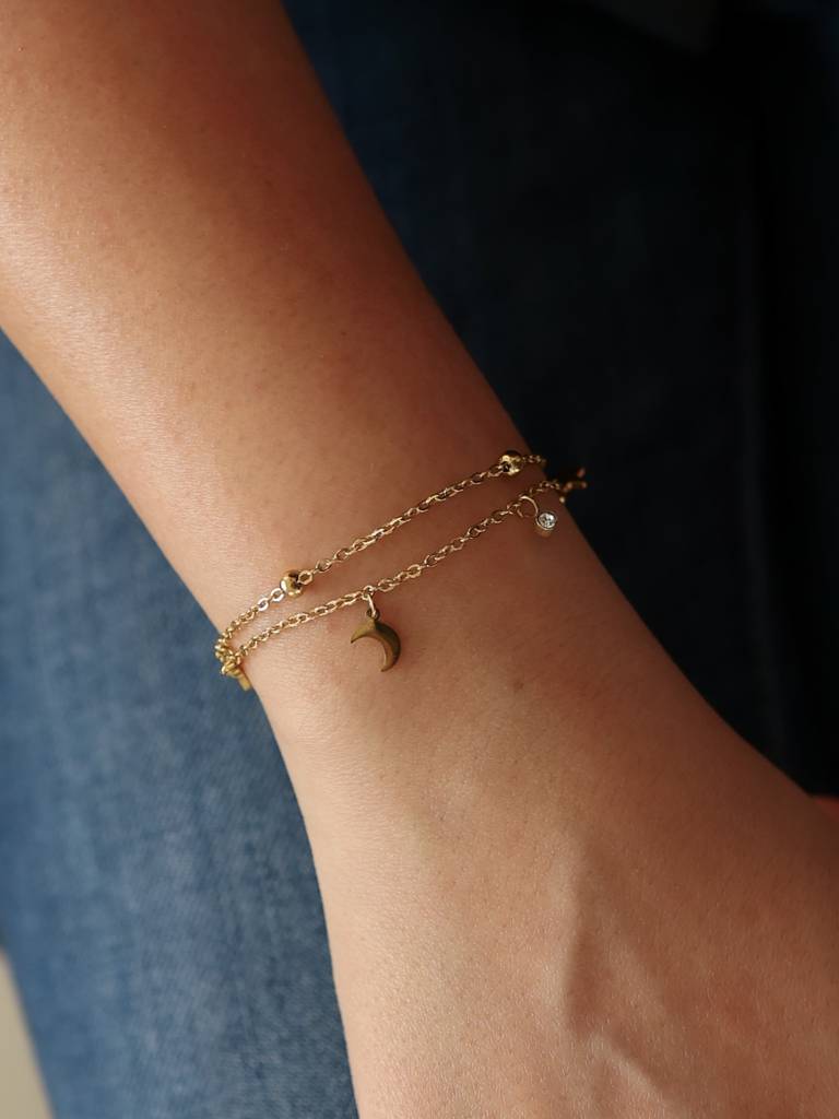 Dainty Moon & Star Charm Bracelet : B-CH-28-0