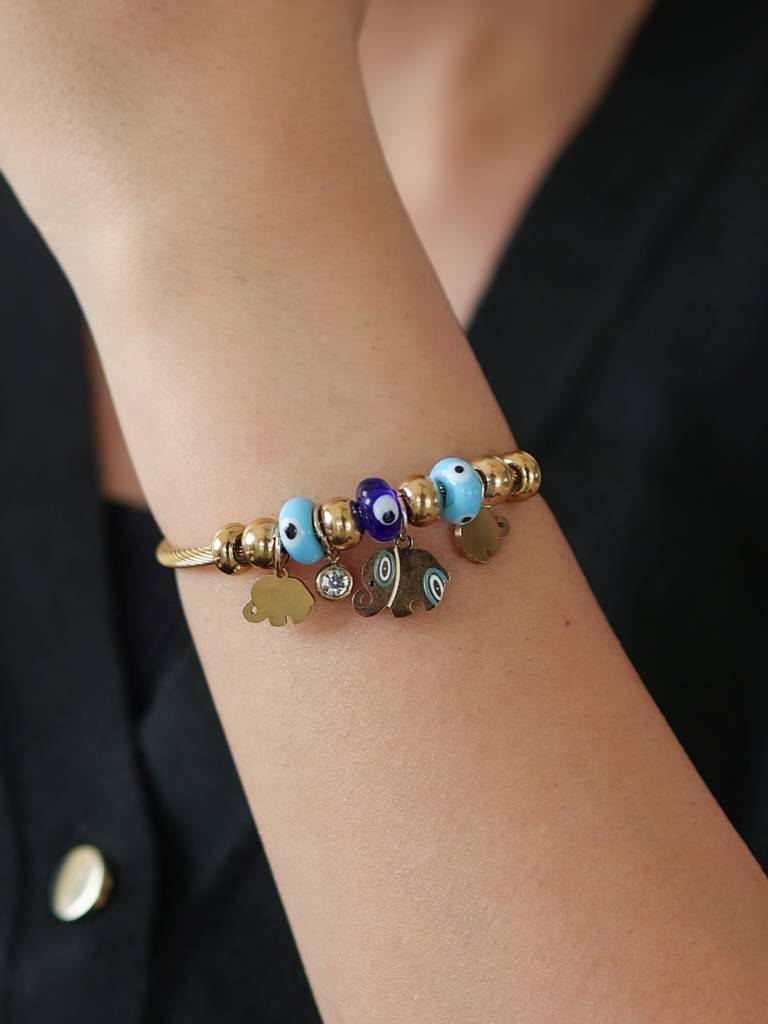 Elephant Evil Eye Charm Bracelet : B-EE-40-0