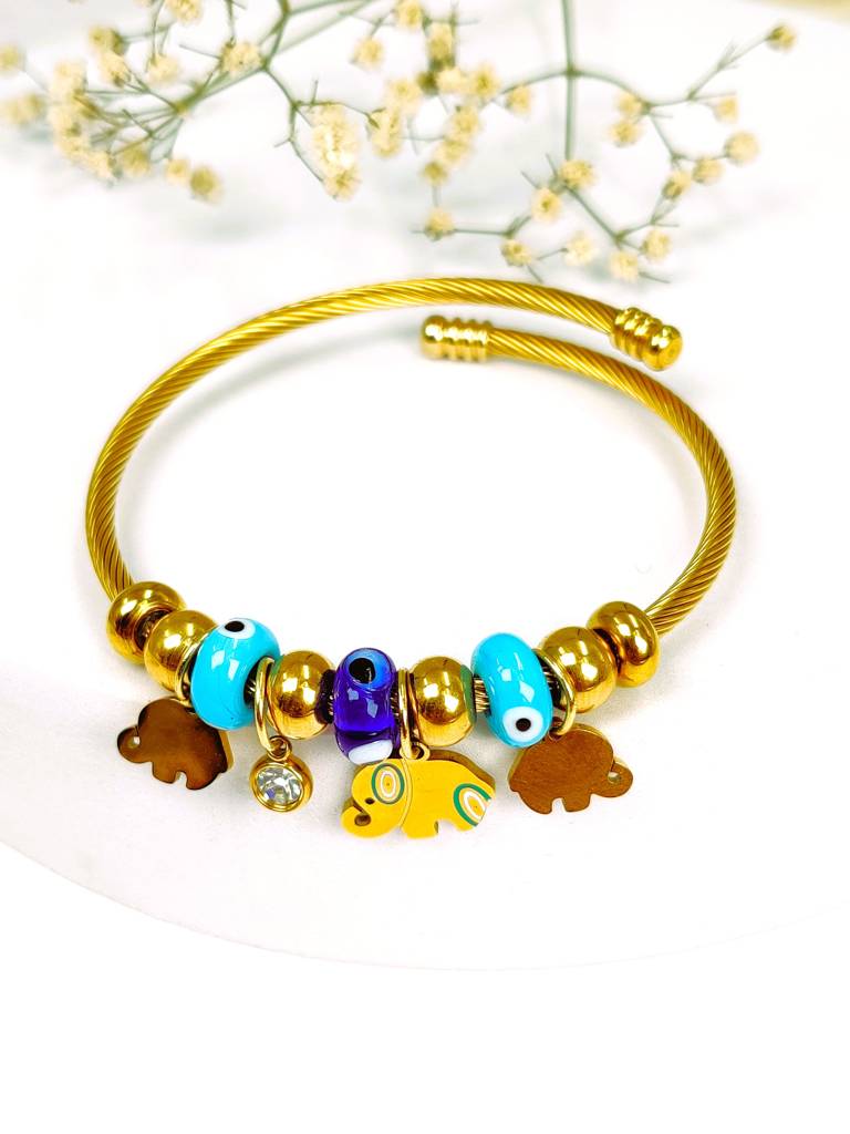 Elephant Evil Eye Charm Bracelet : B-EE-40-0