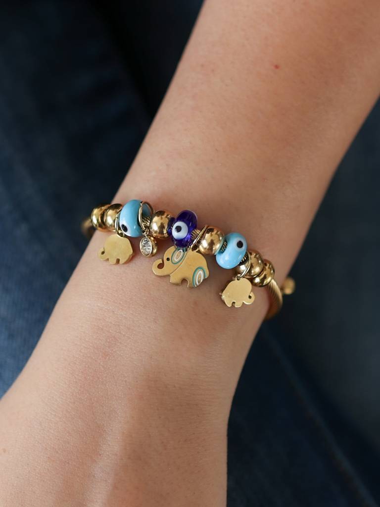 Elephant Evil Eye Charm Bracelet : B-EE-40-0