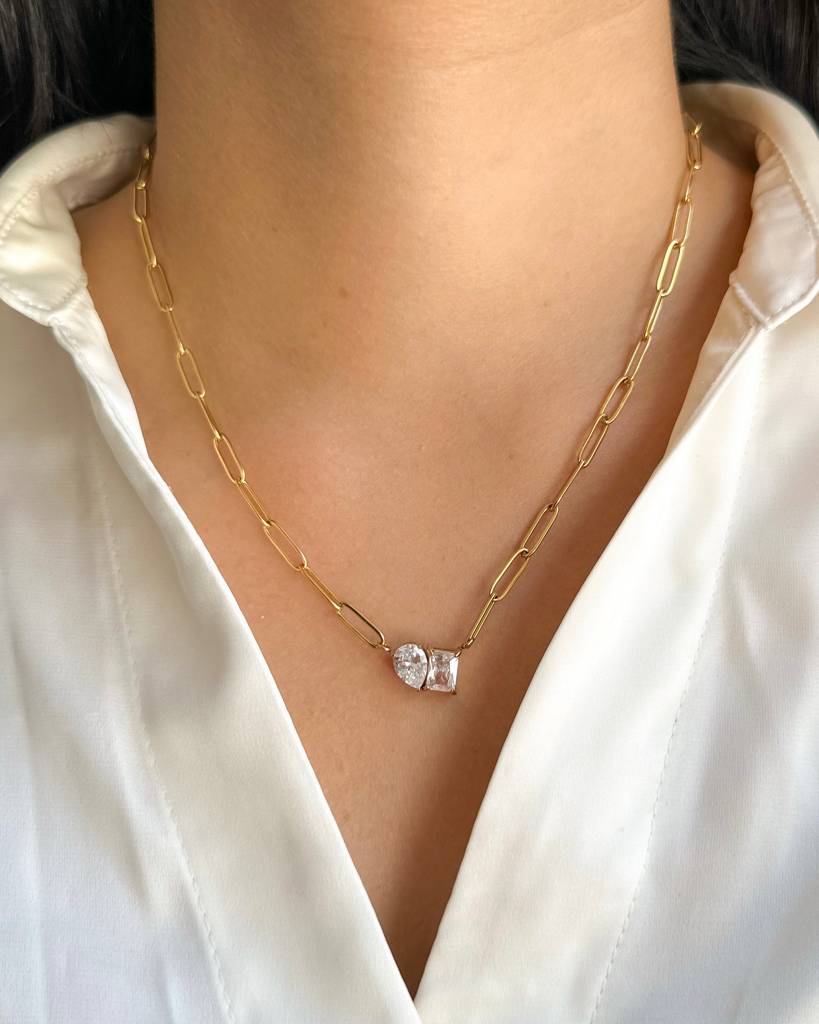18K Gold Plated Paper Clip Toi Et Moi Necklace, Dua : N66