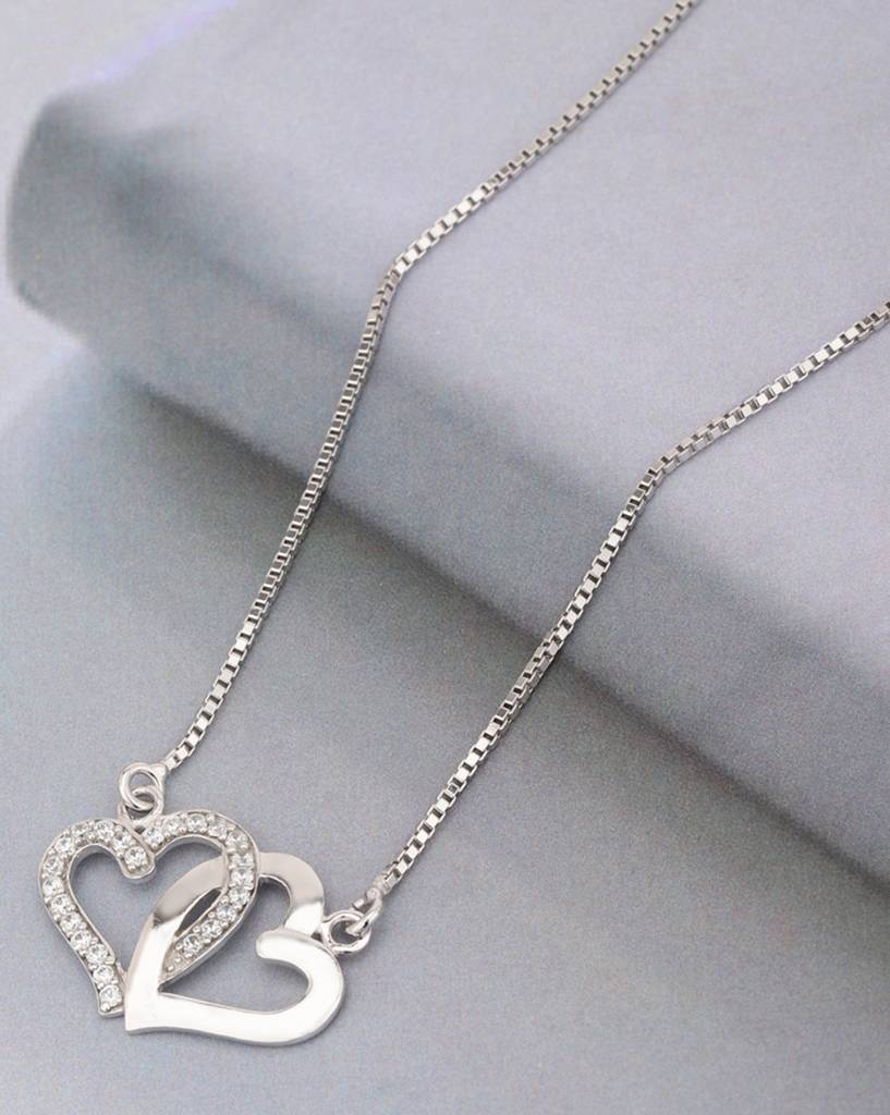 Carlton London Silver--Toned Rhodium-Plated Cz-Studded Necklace : B101968N1