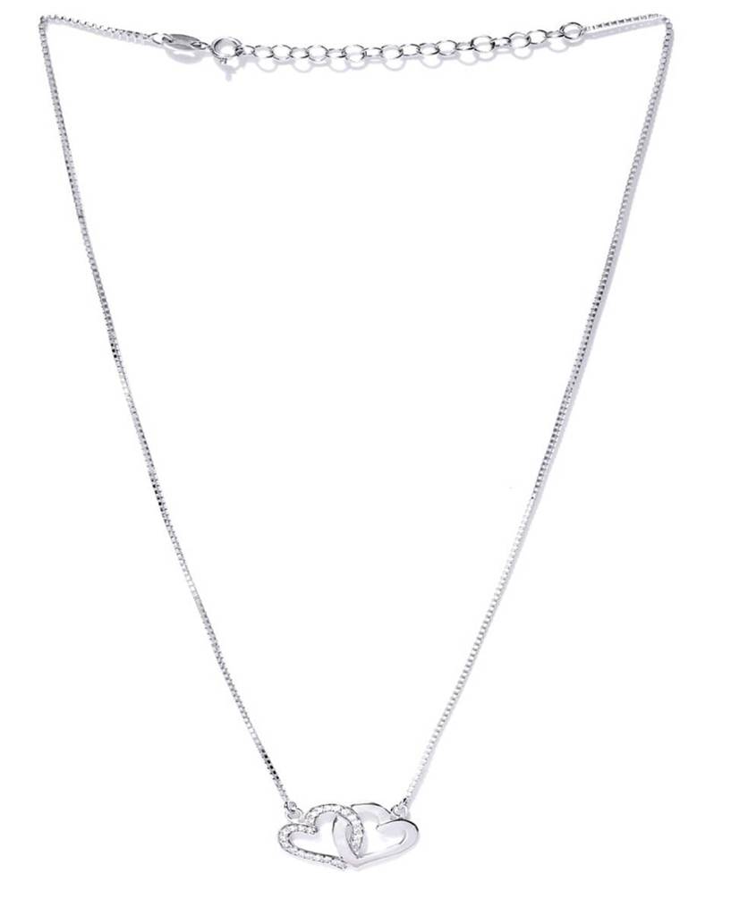 Carlton London Silver--Toned Rhodium-Plated Cz-Studded Necklace : B101968N1