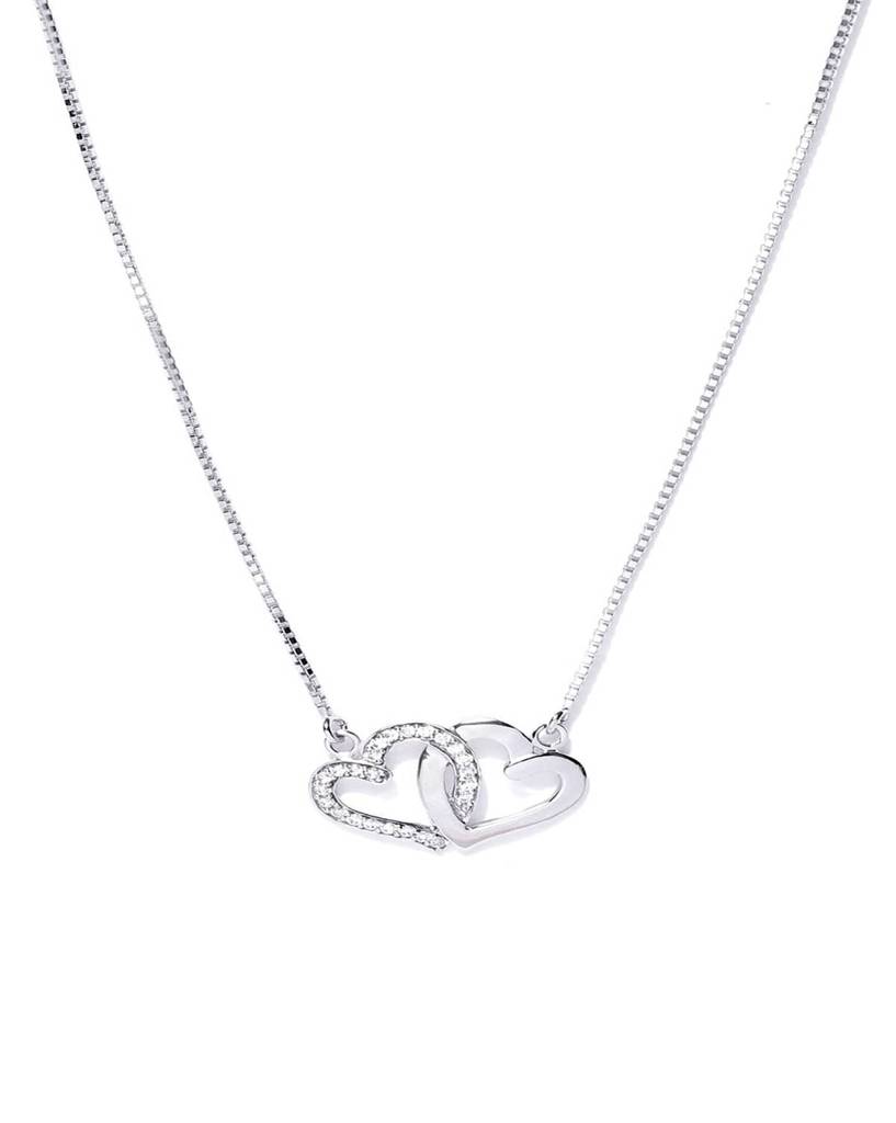 Carlton London Silver--Toned Rhodium-Plated Cz-Studded Necklace : B101968N1