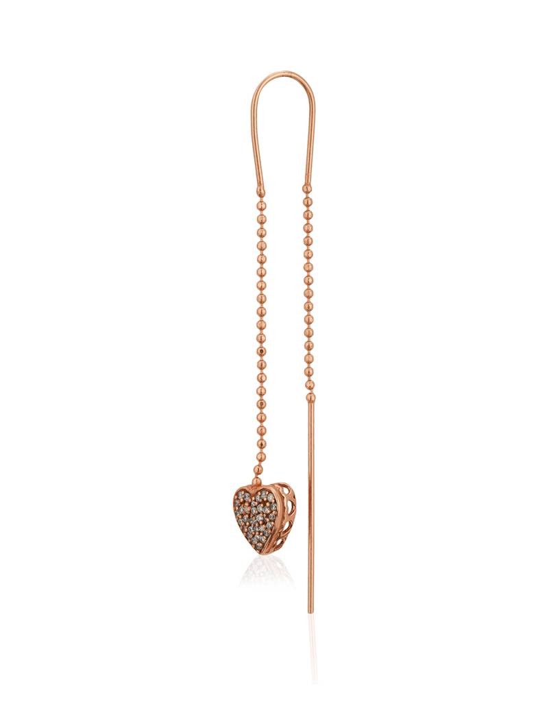 Rose Gold-Plated Cz-Studded Heart Shaped Drop Earrings : B118195E-1