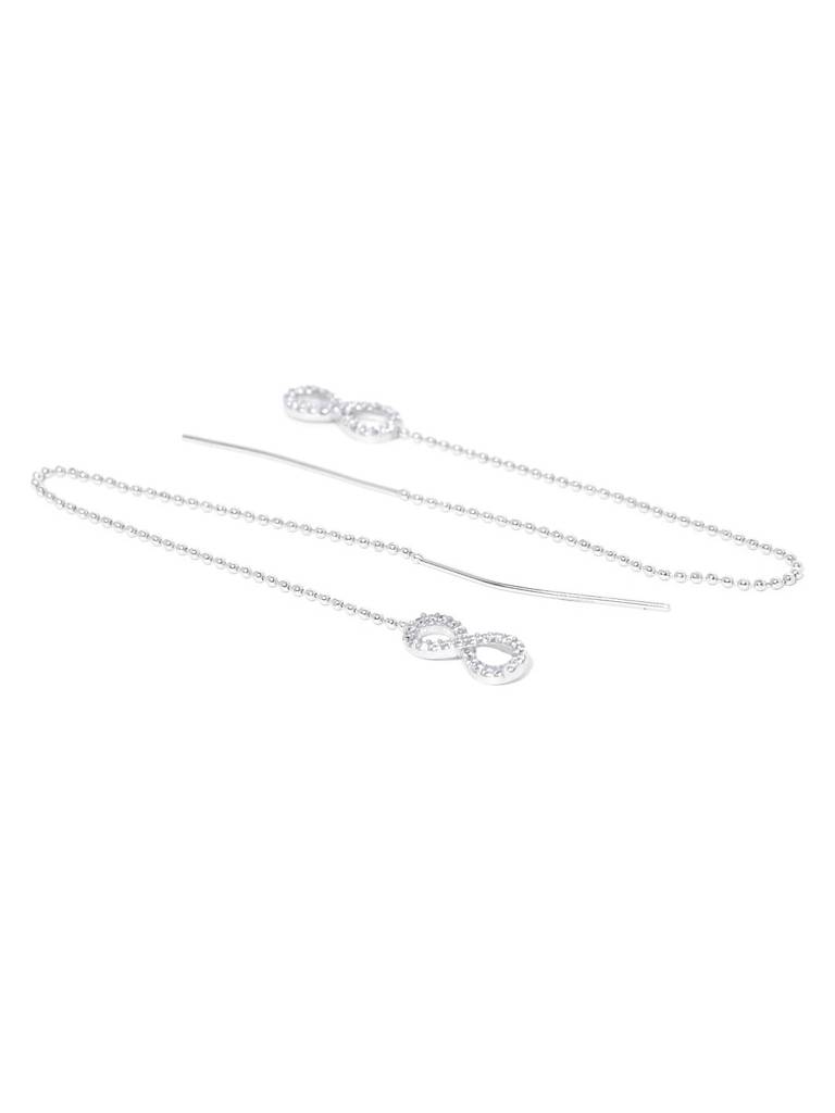 Silver-Toned Rhodium-Plated Cz-Studded Infinity Shaped Drop Earrings : B118200E-1