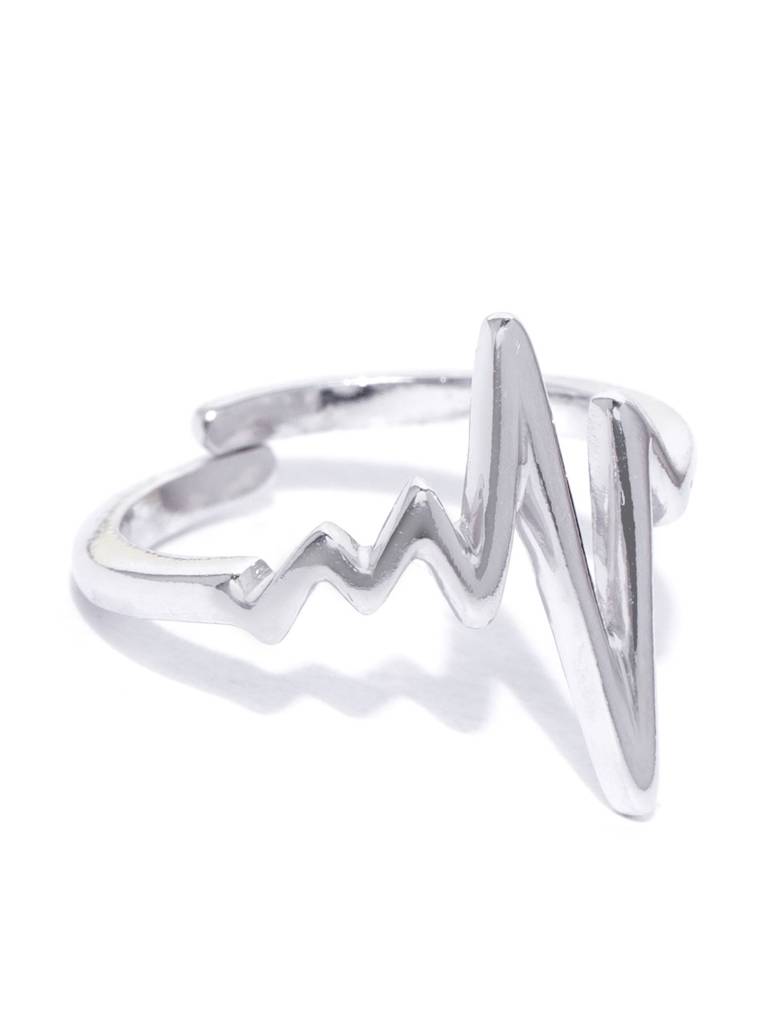 Women Silver-Toned Rhodium-Plated Adjustable Finger Ring. : B119601TR-1