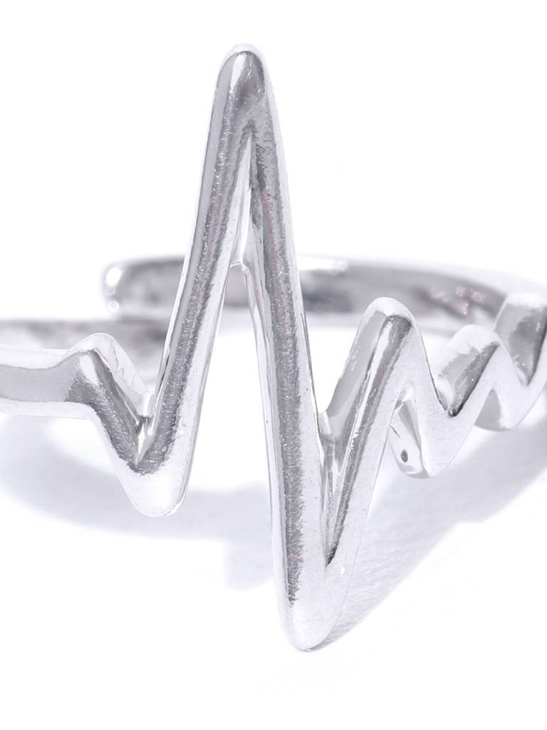 Women Silver-Toned Rhodium-Plated Adjustable Finger Ring. : B119601TR-1