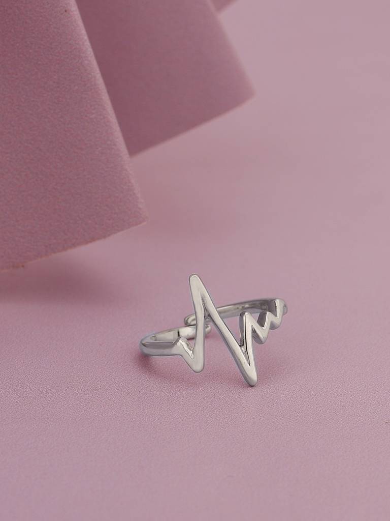 Women Silver-Toned Rhodium-Plated Adjustable Finger Ring. : B119601TR-1