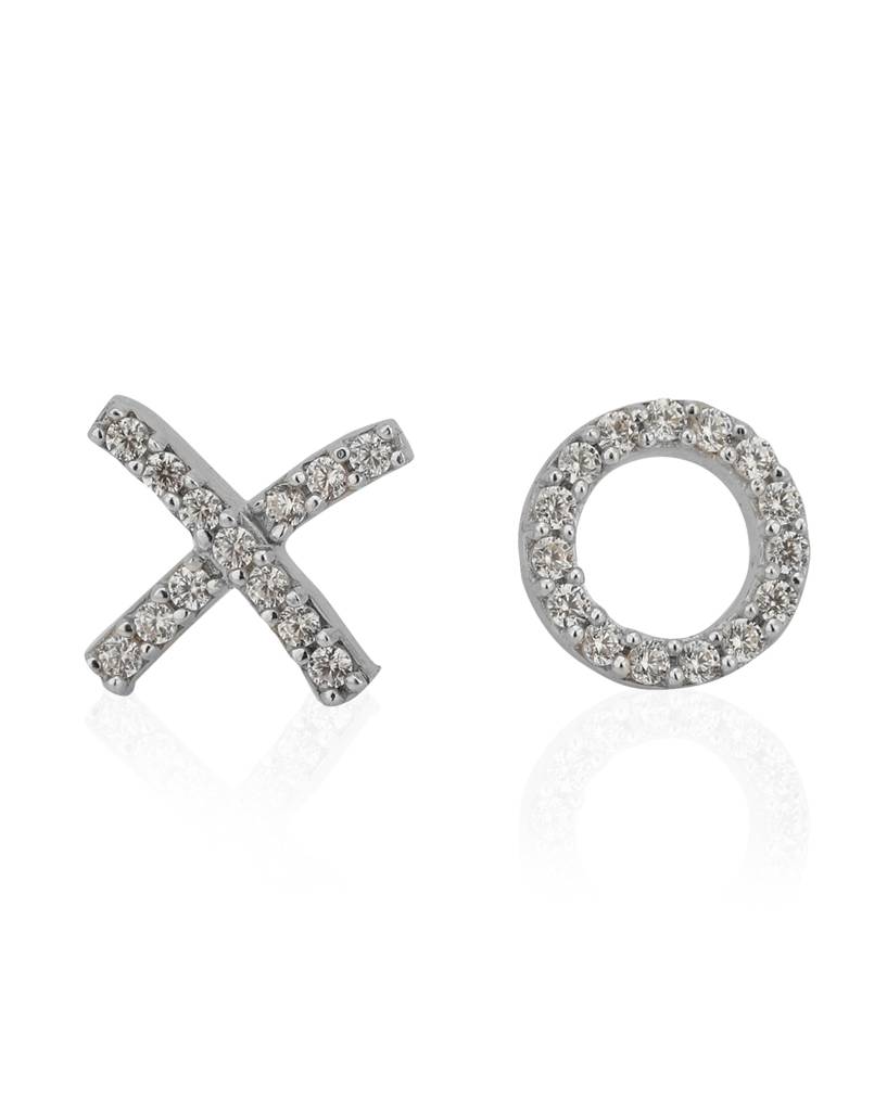 Carlton London Silver-Toned Rhodium-Plated Quirky Mismatch Cz-Studs : B123517E-1