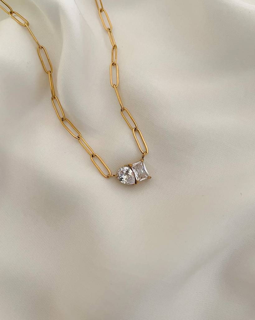 18K Gold Plated Paper Clip Toi Et Moi Necklace, Dua : N66