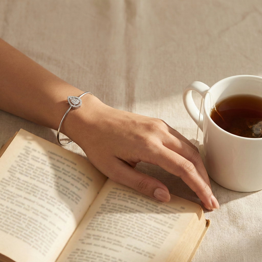 925 Sterling Silver Drop Cuff Bracelet | Elegant Open Cuff Silver For Women & Girls : B2