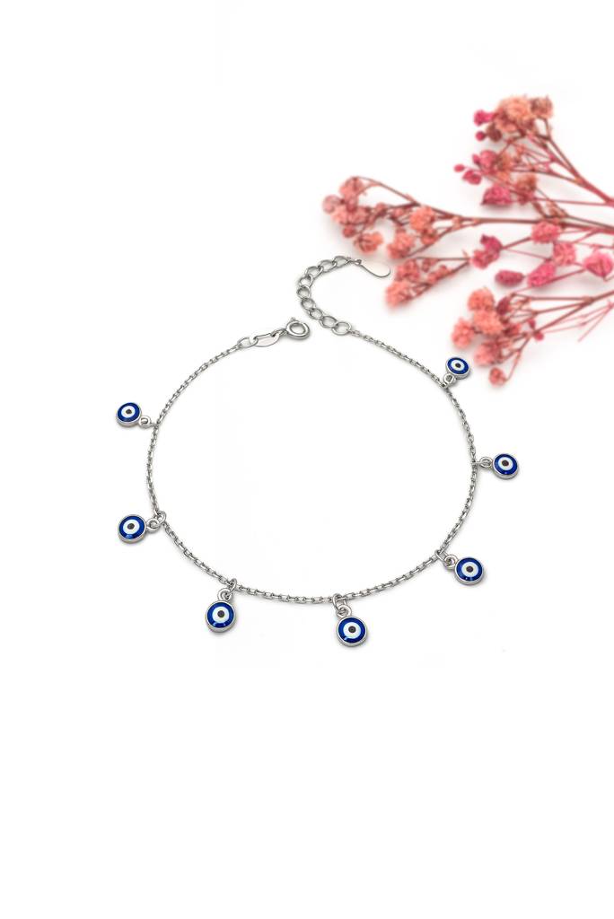 Silberry 925 Sterling Silver Dark Blue Evil Eye Bracelet : B314