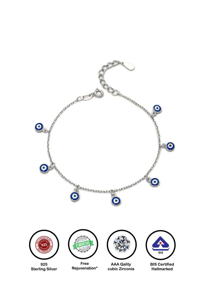 Silberry 925 Sterling Silver Dark Blue Evil Eye Bracelet : B314