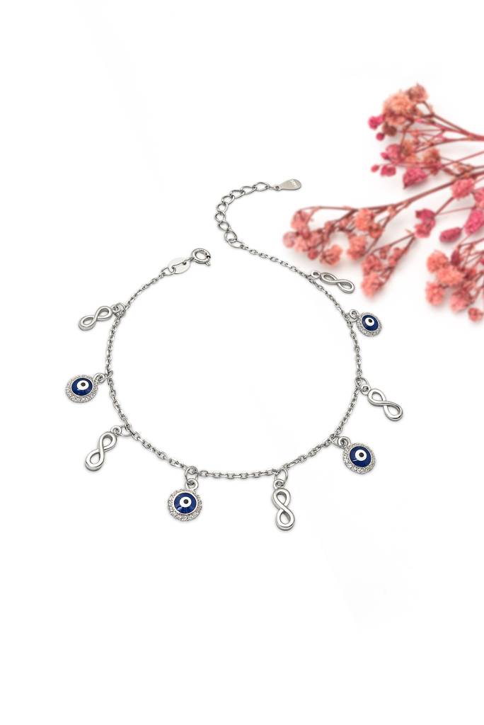 Silberry 925 Sterling Silver Infinity Evil Eye Bracelet : B319