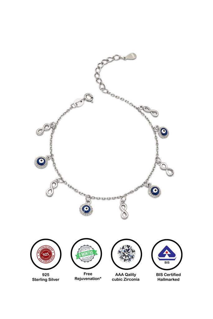 Silberry 925 Sterling Silver Infinity Evil Eye Bracelet : B319