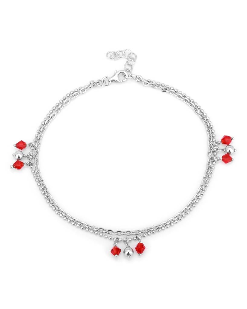 Carlton London Set Of 2 Silver-Toned & Red Rhodium-Plated Beaded Layered Anklets : B558027A