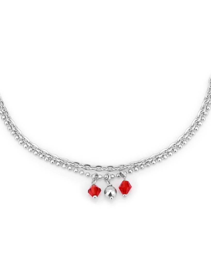 Carlton London Set Of 2 Silver-Toned & Red Rhodium-Plated Beaded Layered Anklets : B558027A