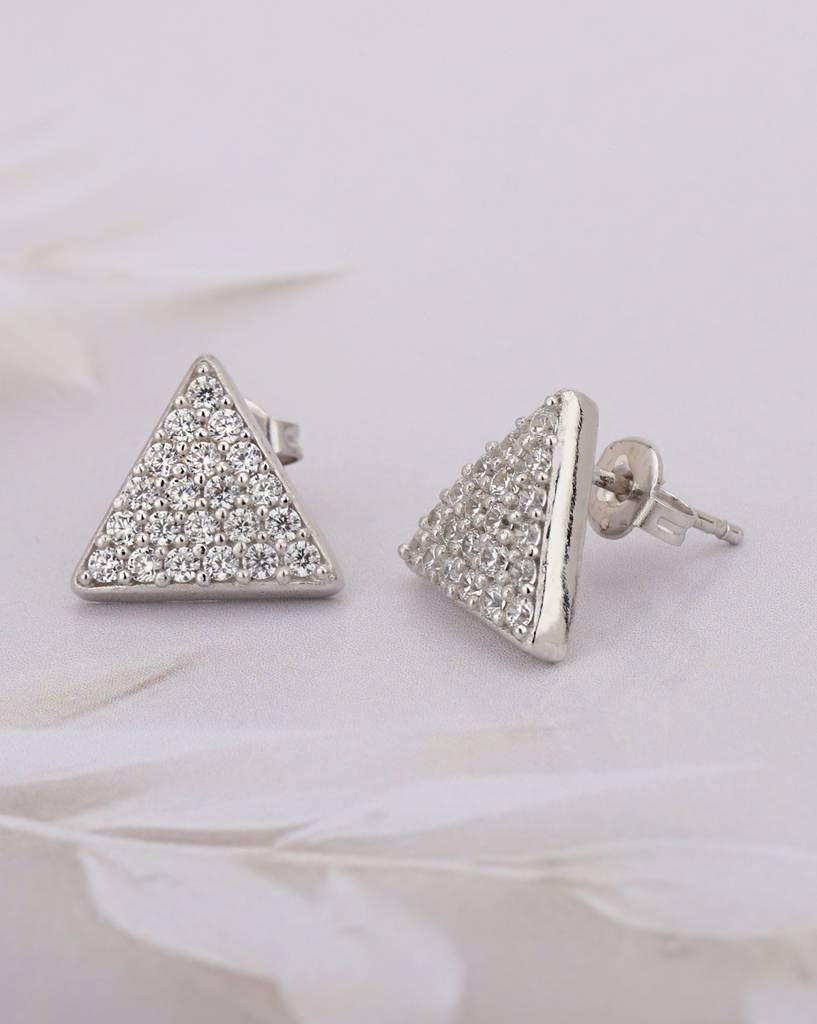 Carlton London Silver-Toned Rhodium-Plated Cz Triangular Studs : B582608E