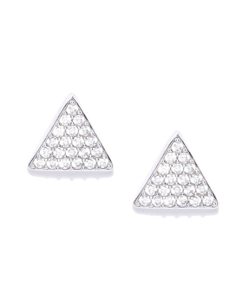 Carlton London Silver-Toned Rhodium-Plated Cz Triangular Studs : B582608E