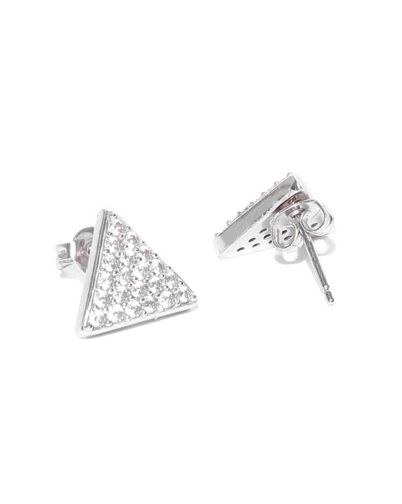 Carlton London Silver-Toned Rhodium-Plated Cz Triangular Studs : B582608E