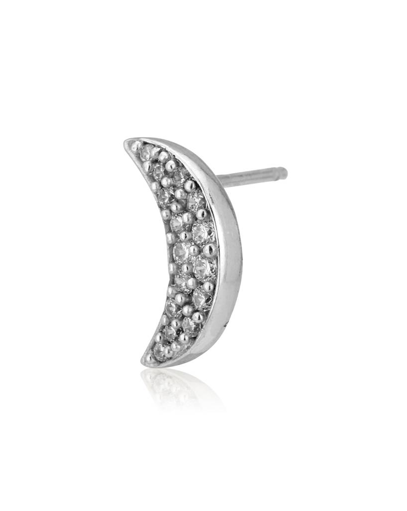 Silver-Toned Rhodium-Plated Cz Studded Crescent Shaped Studs : B582610E-1